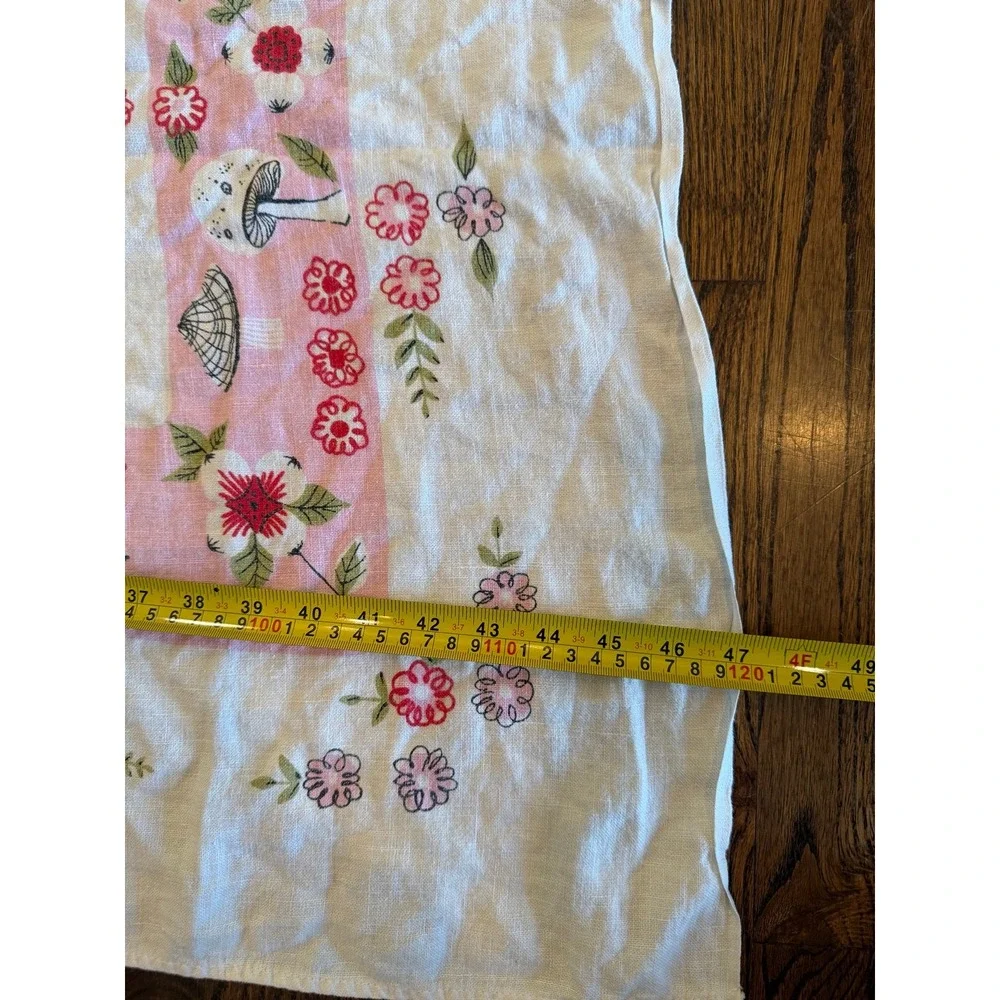 Vintage table cloth. Pink. Mushrooms